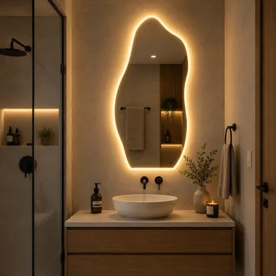 Espelho Orgânico Com Led Design Moderno Luxo Sem Moldura