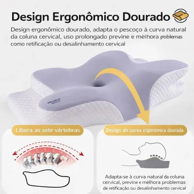 Travesseiro Cervical Ergonômico — Espuma de Memória, Alívio de Pressão no Pescoço e Ombros