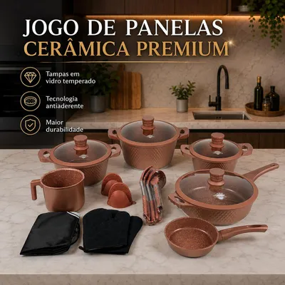 Kit Jogo De Panelas Mônaco Diamante Premium 20 Peças - Antiaderente