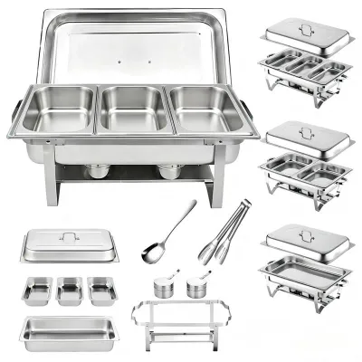 Rechaud Profissional Inox 12L com 1, 2 ou 3 Divisórias para Buffet Festas Eventos