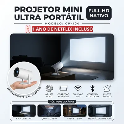 1 Ano Netflix Grátis — Mini Projetor HY300 Pro Wi-Fi Bluetooth HD 720P Portátil para Cinema em Casa