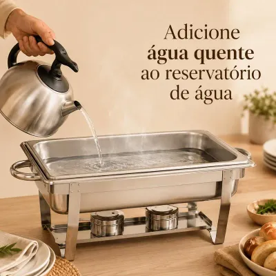 Rechaud Profissional Inox 12L com 1, 2 ou 3 Divisórias para Buffet Festas Eventos