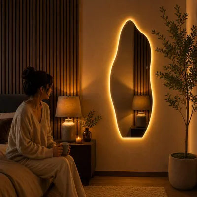 Espelho Orgânico Com Led Design Moderno Luxo Sem Moldura