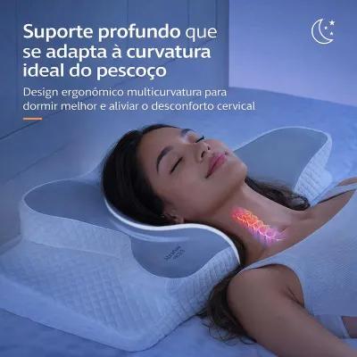 Travesseiro Cervical Ergonômico — Espuma de Memória, Alívio de Pressão no Pescoço e Ombros